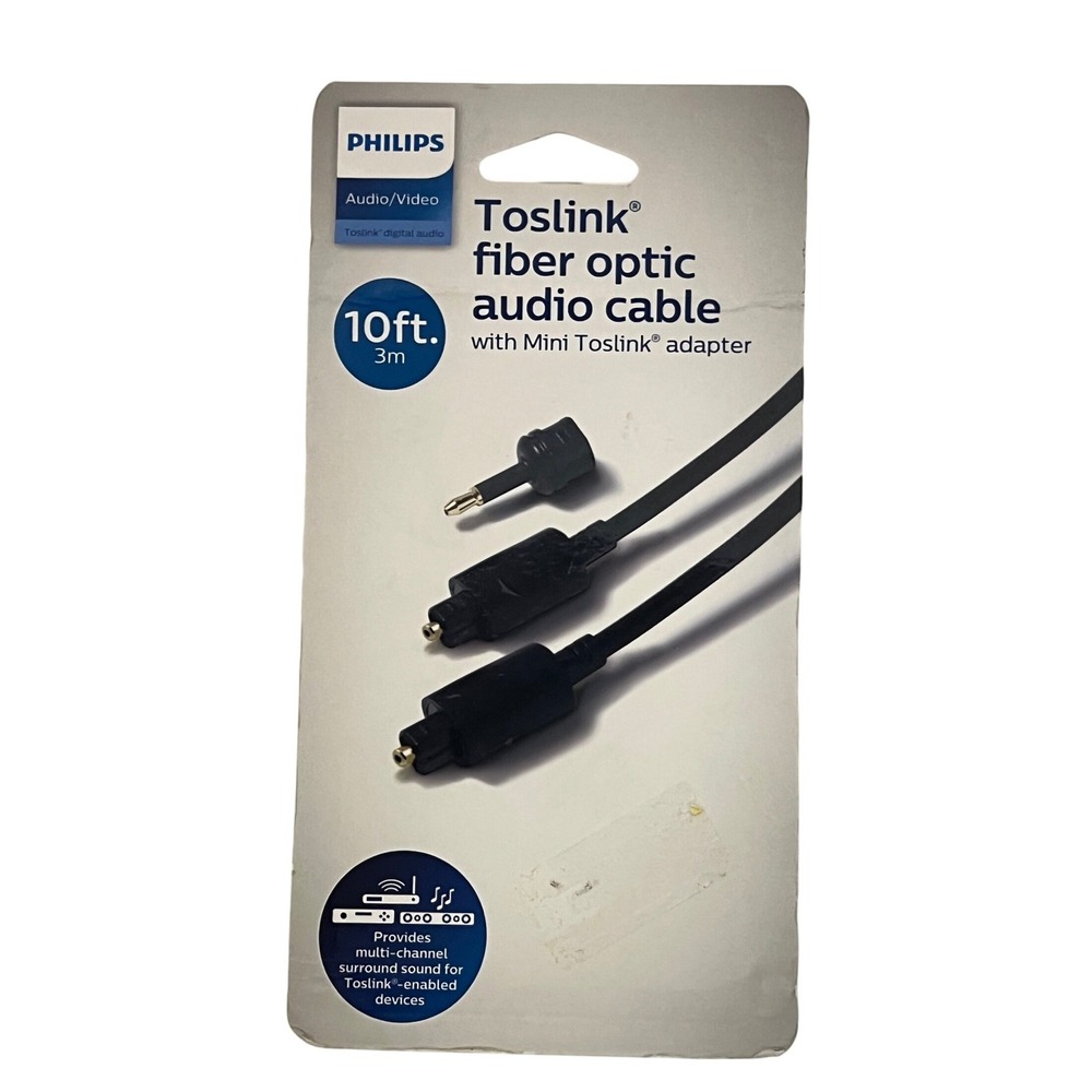 Philips Toslink‎ Fiber Optic Audio Cable 10ft Mini Toslink Adapter